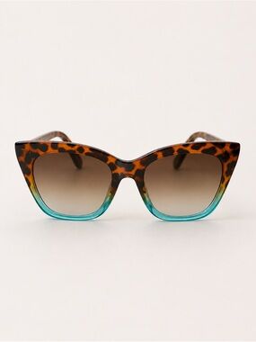 Tortoise Shell Cat Eye Sunglasses with Teal Fade